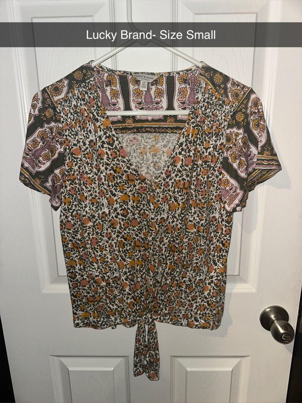 Lucky Brand Multi-Color Floral Tie-Front Blouse
